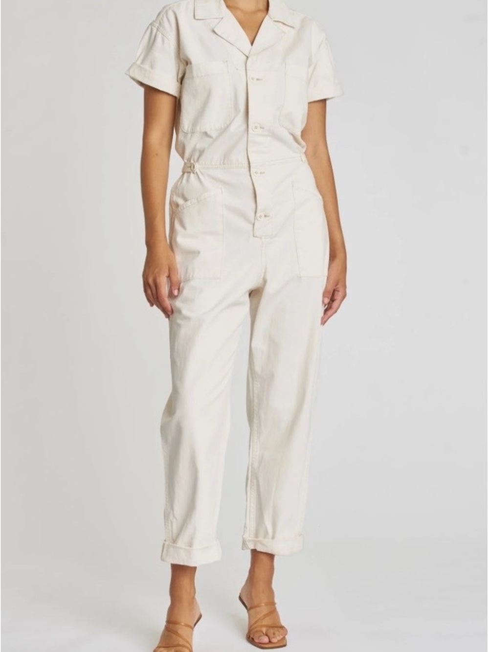 pistola Cream Short-Sleeve Utility Jumpsuit